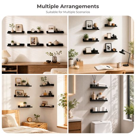 Paulownia Wood Floating Wall Shelves (Set of 6)