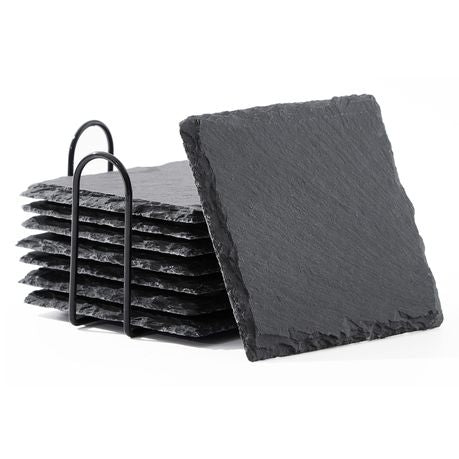 8Pc Square Slate Coaster Set