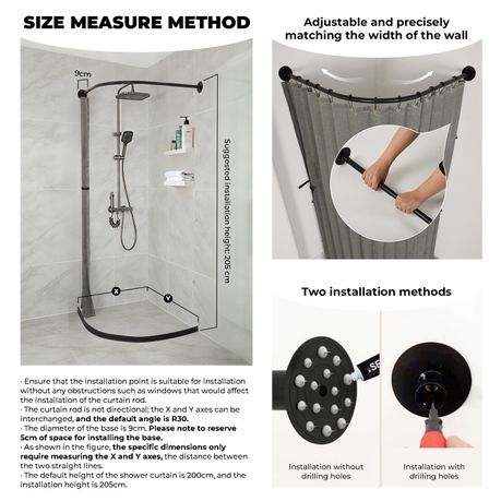 Chenshia Magnetic Folding Shower Curtain Kit No-drill & Waterproof Curtain