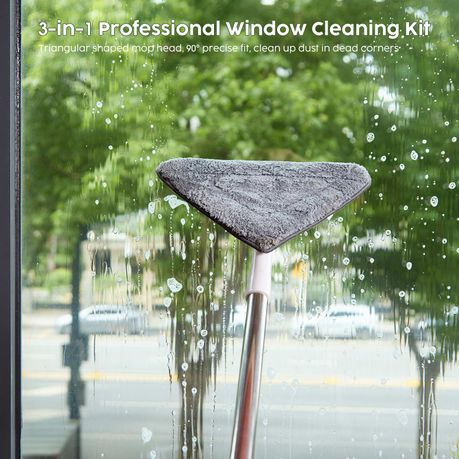 3-in1 Triangular Wall Mop Window Cleaning Kit - Squeegee Extension Pole