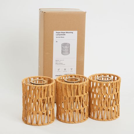 3-Piece Handcrafted Woven Rattan Lampshade Light Cover & Home Decor