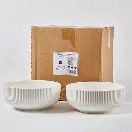 Large Ceramic Salad Serving Bowls - 2 Pack