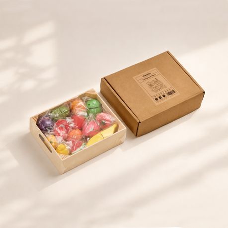 Wooden Fruit Cutting Toy Set with Tray & Learning Cards