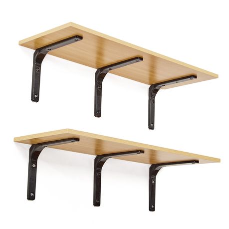 Wall Mounted Floating Shelf with Metal Brackets - 2Pc Beige