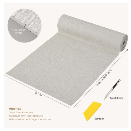 Textured Self-Adhesive Foam Wallpaper - 50 cm × 10 m
