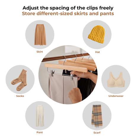 Chenshia 20Pc Wooden Hangers Pants Skirt Hangers Adjustable Non-Slip Clips
