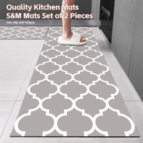 Grey Non-Slip Absorbent Floor Mat Set - 50x80cm & 50x160cm Runner