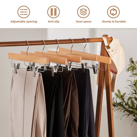 Chenshia 20Pc Wooden Hangers Pants Skirt Hangers Adjustable Non-Slip Clips