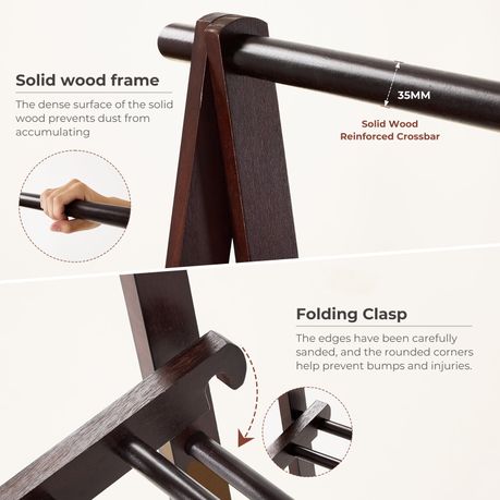 Solid Wood Freestanding Clothes Rack with Double Rail