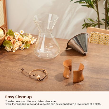 Chenshia 1L Glass Pour Over Coffee Maker Stainless Steel Filter & Wood Grip
