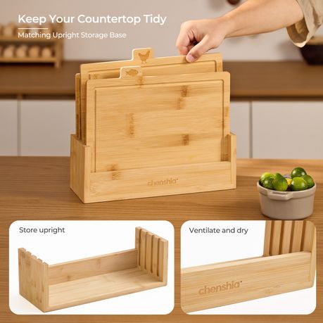 5-Piece Bamboo Chopping Board Set with Stand