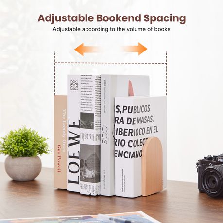 L-Shaped Beech Wood & Metal Bookend Set