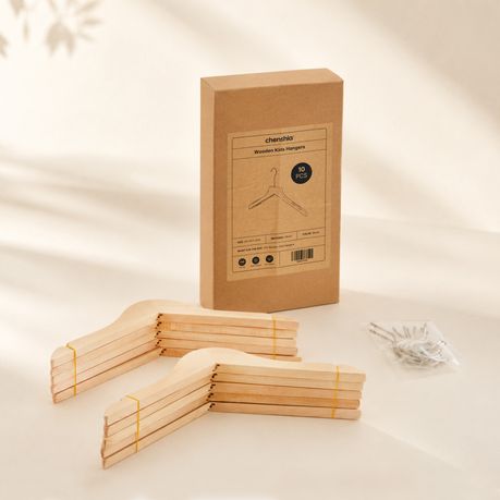 10Pc Wooden Kids Clothes Hangers with Anti-Slip Shoulder Grooves