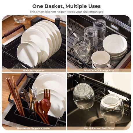 Expandable Over-Sink Dish Drying Rack with Cutlery Holder | 40–55 cm