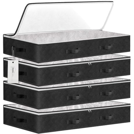 Chenshia 90L Underbed Storage Containers Clothes Blankets Winter & Handles - Grey