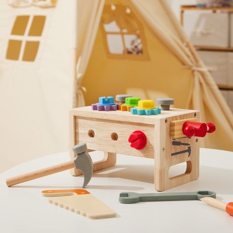 Wooden Toddler Tool Set Box Montessori Bench Construction
