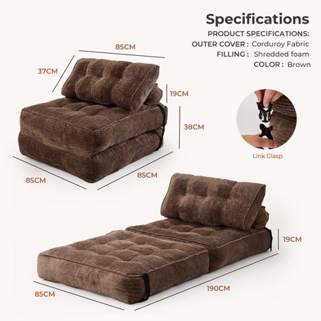 Brown 3-in-1 Folding Sofa Bed