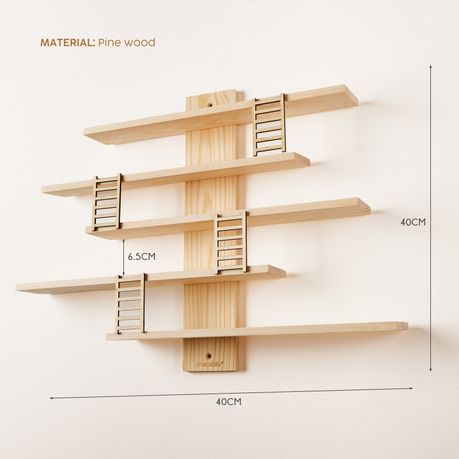 5-Tier Natural Pine Wood Floating Toy Display Shelf