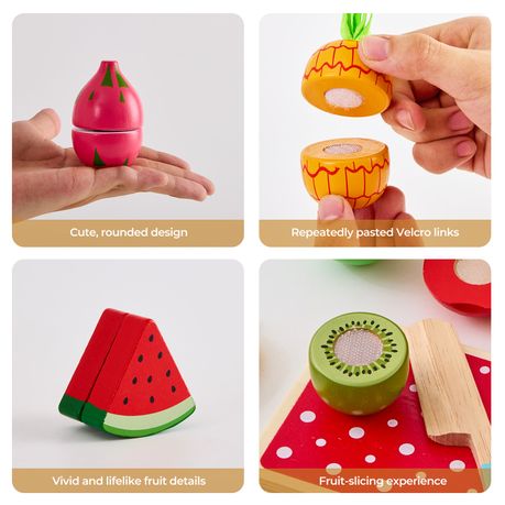 Wooden Fruit Cutting Toy Set with Tray & Learning Cards
