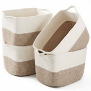 White & Beige Cotton Rope Storage Basket Set - 4 Piece