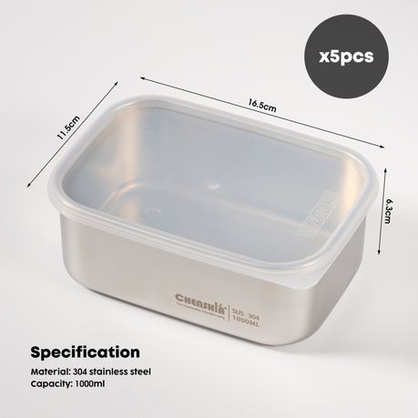 1000ml Stainless Steel Food Storage Containers with Lids - 5 Pack