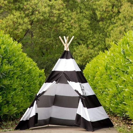 Kids Teepee Tent Cotton Canvas Indoor Playroom Playhouse Nook - Black & White