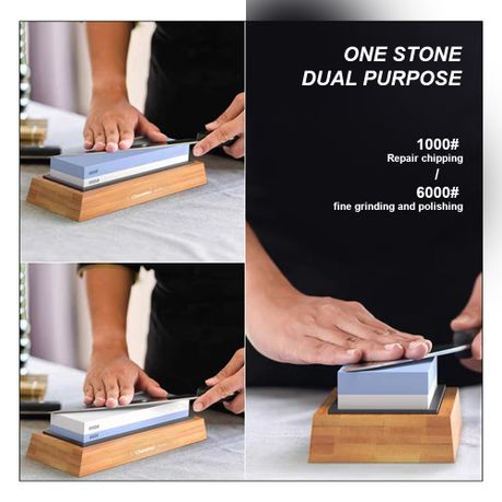 Dual Grit 1000/6000 Knife Sharpening Stone, NonSlip Base for All Knives