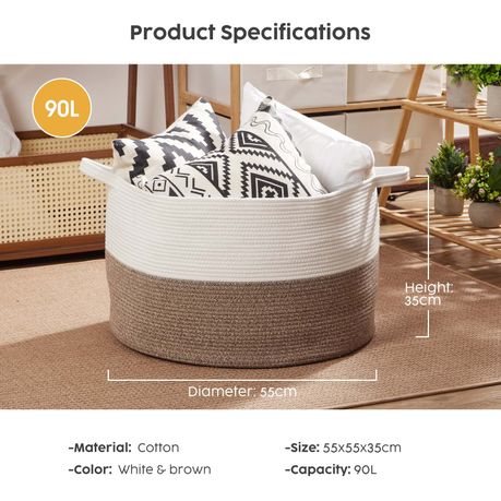 90L Cotton Rope Laundry Basket - White