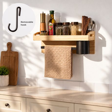Wall-Mounted Wooden Kitchen Spice Rack