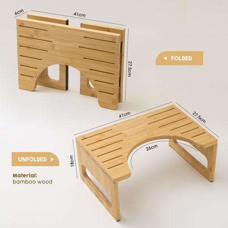 Bamboo Toilet Stool 41cm Non-Slip Foldable Squat Step & Potty Aid
