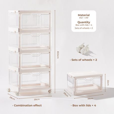 Chenshia 4-Tier Foldable Stackable Storage Box with Wheels & Magnetic Door