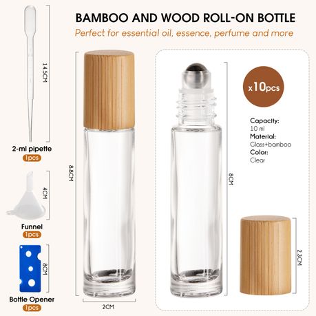10ml Bamboo Travel Bottles Refillable Glass Roller Set