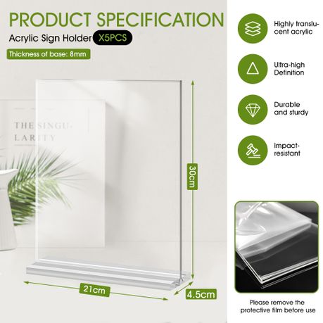 Acrylic Desktop Display Stand Menu Flyer Holder - 5-Pack