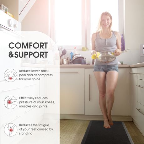 Black Anti-Fatigue Kitchen Floor Mat 75x44cm