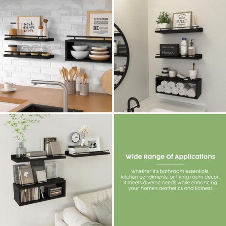 Floating Shelves with Metal Rails Set