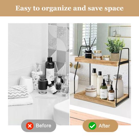 2-Tier Wooden Countertop Organizer Rack