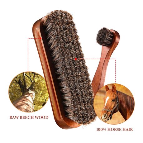 Horsehair Shoe Brush Set Suede Leather Shine Polish Cleaning Kit