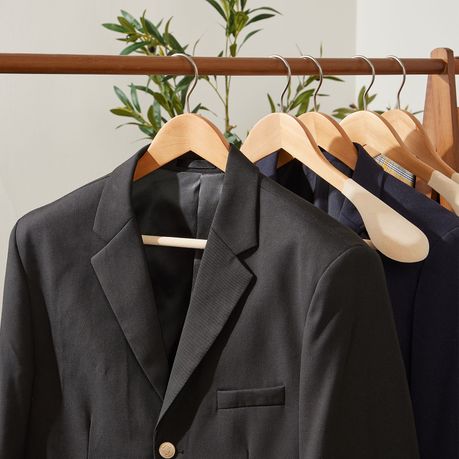 Wide Velvet Wood Hangers Nonslip Clothes Rack for Suit Coat Jacket - Light wood