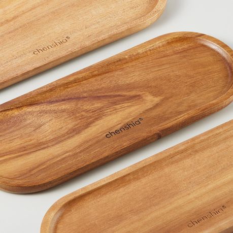 5-Piece Acacia Wood Serving Tray Tabletop Decorative Organiser Tray - Oval