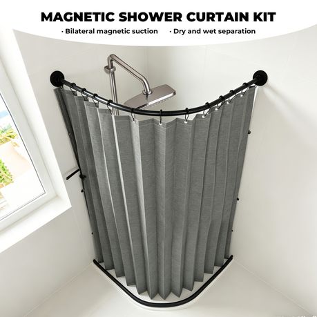 Chenshia Magnetic Folding Shower Curtain Kit No-drill & Waterproof Curtain