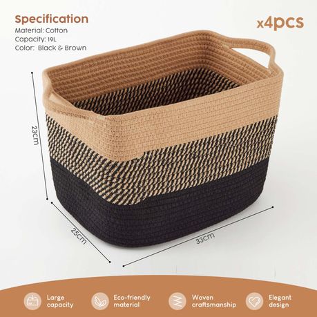 Chenshia 4Pc 19L Cotton Woven Storage Basket Cosmetic&Towel Organiser Bins