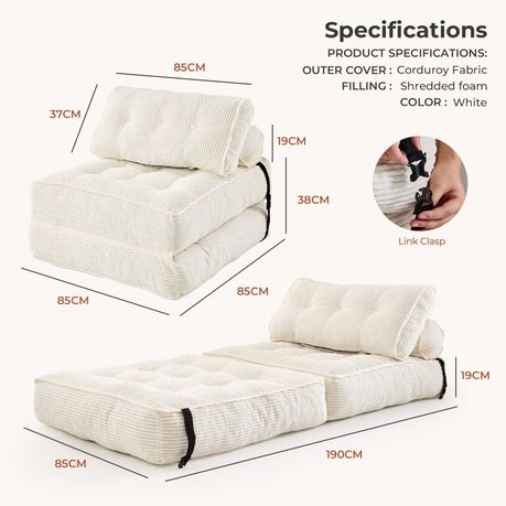 White 3-in-1 Folding Sofa Bed
