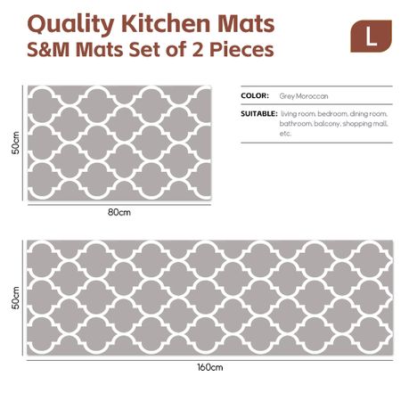 Grey Non-Slip Absorbent Floor Mat Set - 50x80cm & 50x160cm Runner