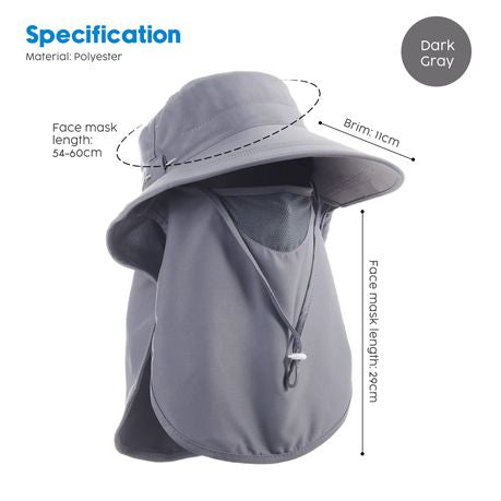 Sun Protection Hat with Neck Flap - Grey