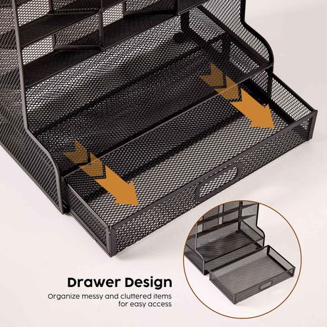 Chenshia Mesh Desktop Stationary Organizer with Drawer Pens Holder for Desk