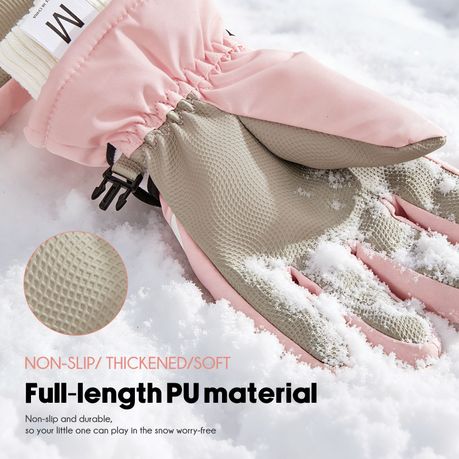 Kids Winter Gloves Waterproof Thermal Snow Ski Mittens - Pink