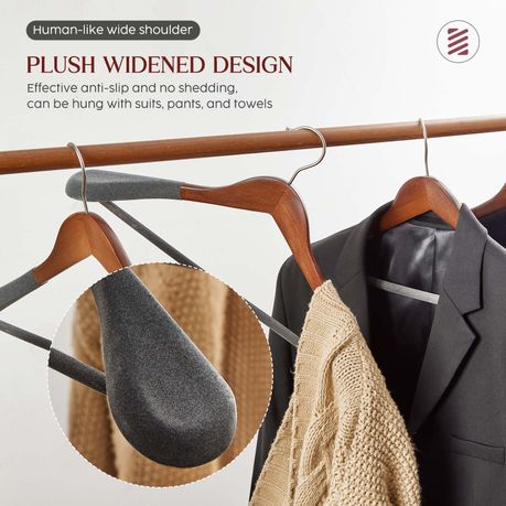 Wide Velvet Wood Hangers Nonslip Clothes Rack for Suit Coat Jacket - Dark brown