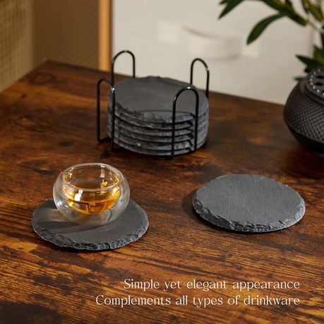 8Pc Round Slate Coaster Set