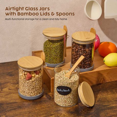 450ml Airtight Glass Jars with Bamboo Lids - 4 Pack