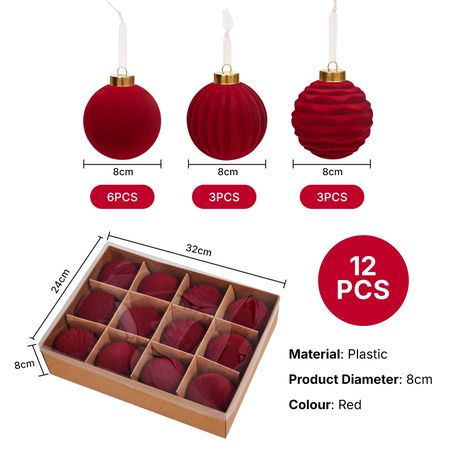 Chenshia 12Pc Velvet Pendant Decor Ball Shatterproof Ball Ornament Set